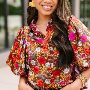 GeeGee Floral Puff Sleeve Blouse size medium